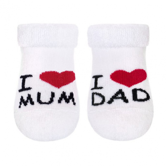 Kojenecké froté ponožky New Baby bílé I Love Mum and Dad
