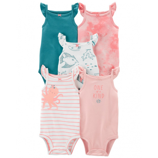 CARTER'S Body bez rukávů Pink Ocean holka 5ks 3m