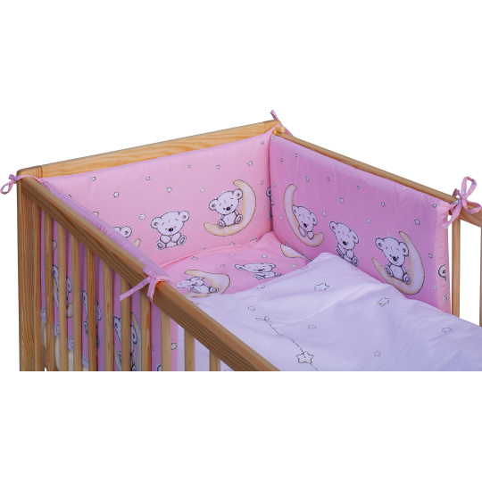 Dětská postýlka s vyndavacími příčkami - přírodní ECO - 120x60 cm s kompletní výbavou Toro Barva soupravy: Toro růžová Dětská postýlka s vyndavacími příčkami - přírodní ECO - 120x60 cm s kompletní výbavou Toro Barva soupravy: Toro růžová