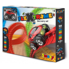 Smoby Flexibilní autodráha FleXtrem Discovery Set  184 dílů dráhy a 440 cm dlouhá s elektronickým svítícím autem od 4 let