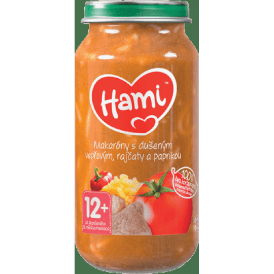 HAMI Makaróny s dušeným vepřovým, rajčaty a paprikou (250 g) - masozeleninový příkrm