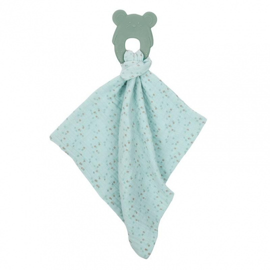 NATTOU Kousátko silikonové bez BPA s bavlněnou dečkou 28 x 28 cm mint NATTOU Kousátko silikonové bez BPA s bavlněnou dečkou 28 x 28 cm mint