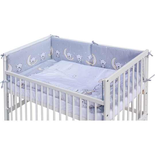 Dětská postýlka se stahovací bočnicí - bílá - 120x60 cm s kompletní výbavou Toro Barva soupravy: Toro šedá Dětská postýlka se stahovací bočnicí - bílá - 120x60 cm s kompletní výbavou Toro Barva soupravy: Toro šedá