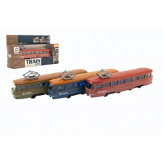 Vlak/tramvaj kov/plast 17cm na zpětný chod na bat. se zvukem se světlem 3 barvy v krabičce 22x13x6cm Vlak/tramvaj kov/plast 17cm na zpětný chod na bat. se zvukem se světlem 3 barvy v krabičce 22x13x6cm