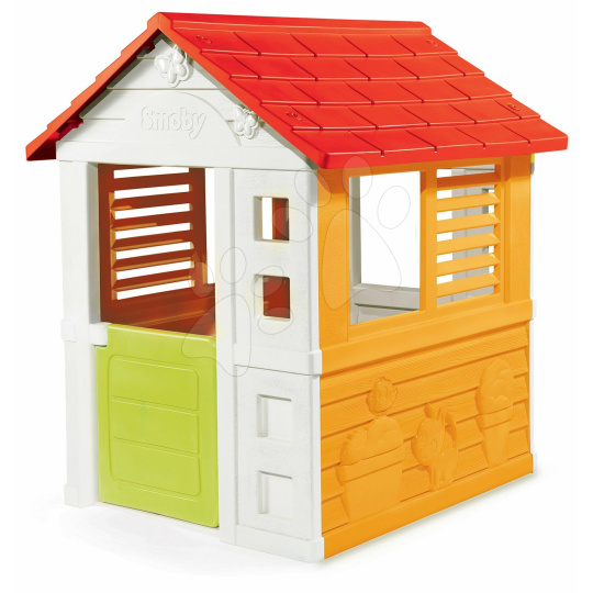 Smoby Domeček Sunny oranžovo-zelený s 3 okny a 2 žaluziemi s anti UV filtrem od 24 měs