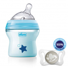 CHICCO Láhev kojenecká Natural Feeling 150 ml, chlapec 0m + vzorek Šidítko Physio Micro 0-2m CHICCO Láhev kojenecká Natural Feeling 150 ml, chlapec 0m + vzorek Šidítko Physio Micro 0-2m