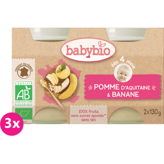 3x BABYBIO Příkrm jablko banán 2x 130 g