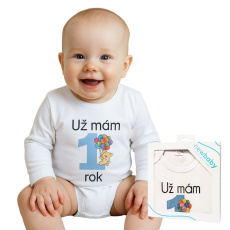 Body s potiskem New Baby Už mám 1 rok modré - dárkové balení Body s potiskem New Baby Už mám 1 rok modré - dárkové balení