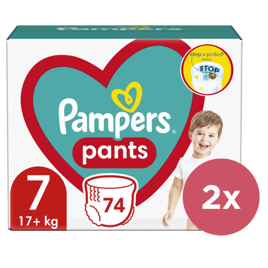 2x PAMPERS Pants Kalhotky plenkové jednorázové 7 (17 kg+) 74 ks - MEGA PACK