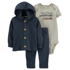 CARTER'S Set 3dílný body kr. rukáv, cardigan, tepláky Navy Adventure kluk 6m