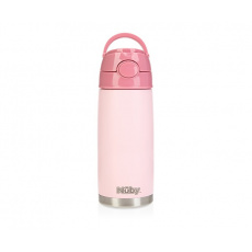 NUBY Termohrnek nerezový s brčkem 420 ml 24m + růžový NUBY Termohrnek nerezový s brčkem 420 ml 24m + růžový