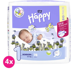 4x BELLA HAPPY Pleny jednorázové 1 Newborn (2-5 kg) 78 ks - BIG PACK 4x BELLA HAPPY Pleny jednorázové 1 Newborn (2-5 kg) 78 ks - BIG PACK