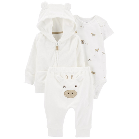 CARTER'S Set 3dílný body kr. rukáv, tepláky, mikina White Cow neutrál LBB NB, vel. S 56