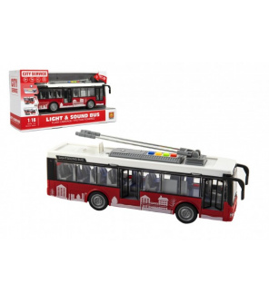 Autobus/trolejbus plast 28cm na setrvačník na bat. se světlem se zvukem v krabici 32x17x11cm Autobus/trolejbus plast 28cm na setrvačník na bat. se světlem se zvukem v krabici 32x17x11cm