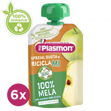6x PLASMON Kapsička bezlepková ovocná jablko 100 g, 6m+ 6x PLASMON Kapsička bezlepková ovocná jablko 100 g, 6m+