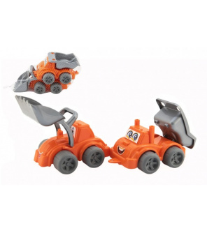 Stavební stroje 2ks plast na volný chod v síťce 13x17x28cm 12m+ Stavební stroje 2ks plast na volný chod v síťce 13x17x28cm 12m+