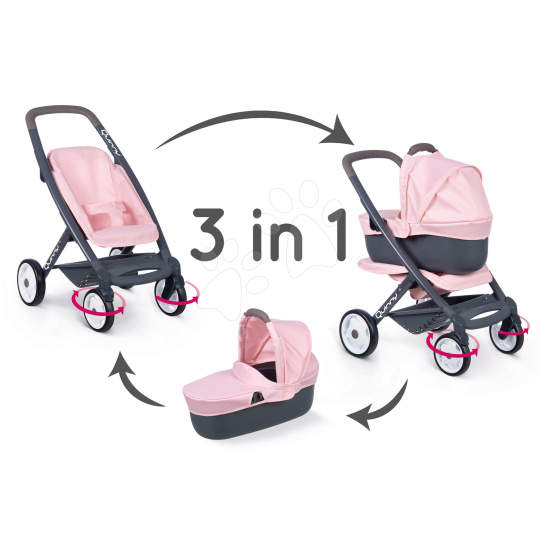 Smoby trojkombinace Powder Pink 3in1 Maxi Cosi&Quinny hluboký a sportovní a přenosná postýlka pro 42 cm panenku