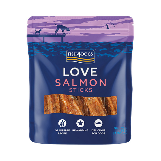 FISH4DOGS Pamlsky pro psy LOVE s lososem - tyčinky 85 g FISH4DOGS Pamlsky pro psy LOVE s lososem - tyčinky 85 g