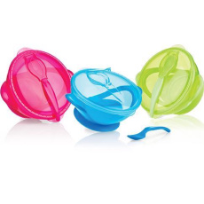 NUBY Miska s přísavkou, vrchnáčikom a lyžičkou 3m+