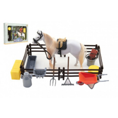 Kůň česací bílý plast s doplňky a ohradou v krabici 34x25x5cm Kůň česací bílý plast s doplňky a ohradou v krabici 34x25x5cm