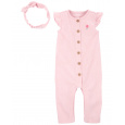 CARTER'S Set 2dílný overal na zip bez rukávů, čelenka Pink dívka LBB NB/ vel. 56