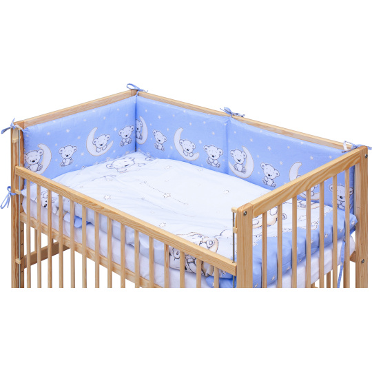 Dětská postýlka se stahovací bočnicí - přírodní ECO - 120x60 cm s kompletní výbavou Toro Barva soupravy: Toro modrá Dětská postýlka se stahovací bočnicí - přírodní ECO - 120x60 cm s kompletní výbavou Toro Barva soupravy: Toro modrá