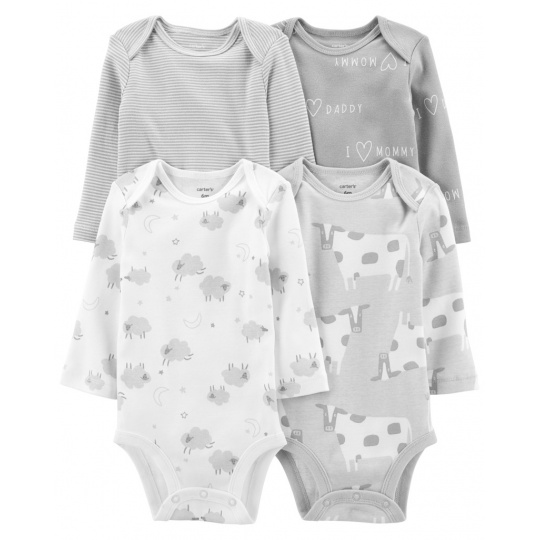 CARTER'S Body dl. rukáv Grey neutrál 4ks 18m