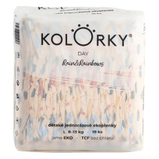 KOLORKY DAY Pleny jednorázové eko, déšť&duhy L (8-13 kg) 19 ks KOLORKY DAY Pleny jednorázové eko, déšť&duhy L (8-13 kg) 19 ks