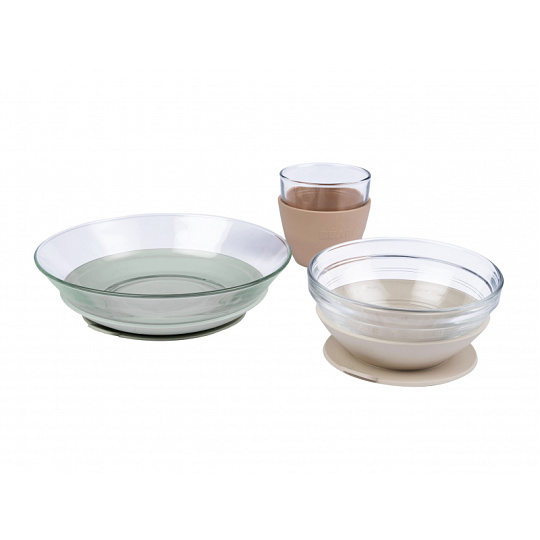 Jídelní sada skleněná s přísavkami Natural