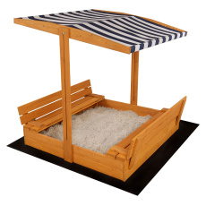 Dětské dřevěné uzavíratelné pískoviště s lavičkami a stříškou Baby Mix 120x120 cm modro-bílé Dětské dřevěné uzavíratelné pískoviště s lavičkami a stříškou Baby Mix 120x120 cm modro-bílé