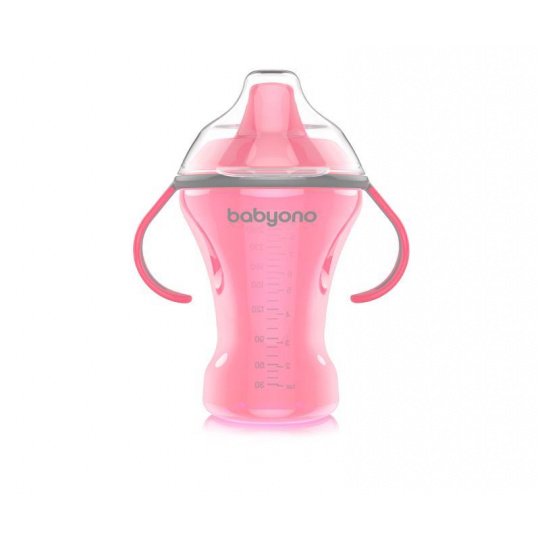BABYONO Hrnek netekoucí s tvrdým náustkem Natural Nursing 260 ml růžová BABYONO Hrnek netekoucí s tvrdým náustkem Natural Nursing 260 ml růžová