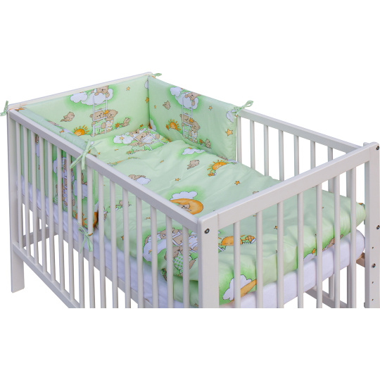 Dětská postýlka s vyndavacími příčkami - bílá - 120x60 cm s kompletní výbavou Mráček Barva soupravy: Mráček zelený Dětská postýlka s vyndavacími příčkami - bílá - 120x60 cm s kompletní výbavou Mráček Barva soupravy: Mráček zelený