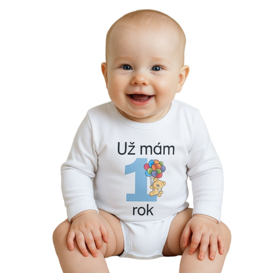 Body s potiskem New Baby Už mám 1 rok modré Body s potiskem New Baby Už mám 1 rok modré