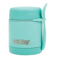 NUBY Termoska nerezová s lyžička/vidličkou 325ml 24m + zelená NUBY Termoska nerezová s lyžička/vidličkou 325ml 24m + zelená