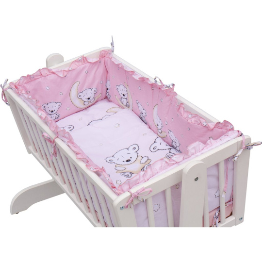 Scarlett Dětská kolébka bílá - 90x41cm s kompletní výbavou Toro Barva soupravy: Toro růžová Scarlett Dětská kolébka bílá - 90x41cm s kompletní výbavou Toro Barva soupravy: Toro růžová