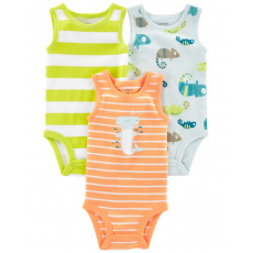 CARTER'S Body bez rukávů Stripes Animals kluk 3ks NB/vel. 56