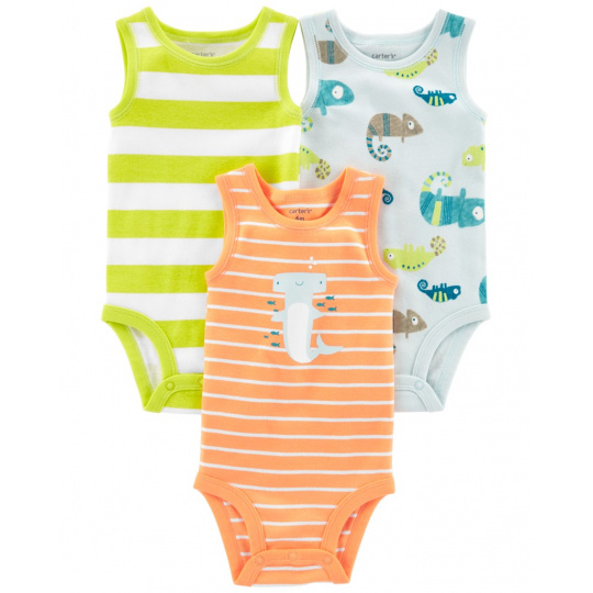 CARTER'S Body bez rukávů Stripes Animals kluk 3ks NB/vel. 56