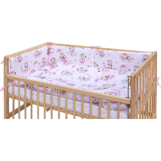 Dětská postýlka se stahovací bočnicí - přírodní ECO - 120x60 cm s kompletní výbavou Fiki Barva soupravy: Fiki růžová Dětská postýlka se stahovací bočnicí - přírodní ECO - 120x60 cm s kompletní výbavou Fiki Barva soupravy: Fiki růžová