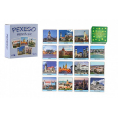 Pexeso Mestá SR papírové společenská hra 32 obrázkových dvojic v papírové krabičce 8x8cm