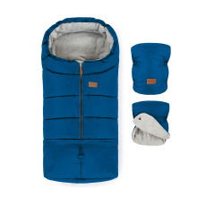 PETITE&MARS Set zimní fusak Jibot 3v1 + rukavice na kočárek Jasie Ocean Blue Horizontal
