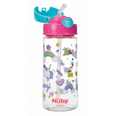 NUBY Láhev sportovní netekoucí s brčkem 530 ml, růžová, 4+