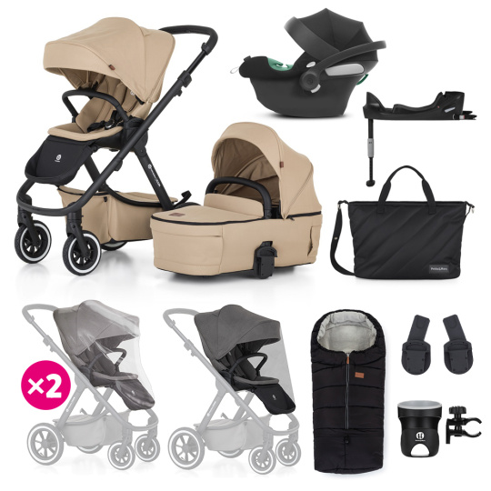 PETITE&MARS SET Kočárek 4v1 ICON Mocha Beige XXL AIR + CBX By CYBEX Aton B2 i-Size