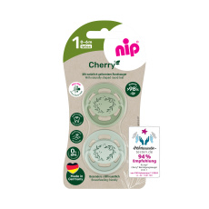 NIP CHERRY NATURE line šidítko, kaučuk,velikost 1 (0-6m), 2ks, green/green