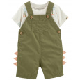 CARTER'S Set 2dílný triko kr. rukáv, kraťasy na kšandy Green Dino kluk NB/vel. 56