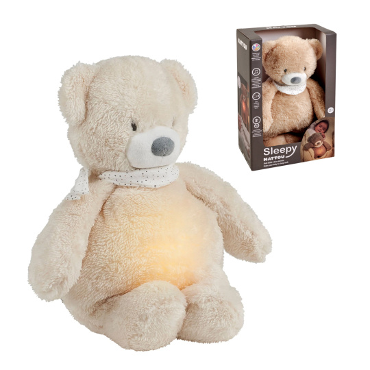 NATTOU Uspáváček plyšový hudební se světýlkem a senzorem pláče 4v1 Sleepy Bear Pale Brown 0m+