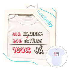 Body s potiskem New Baby 50% MAMINKA + 50% TATÍNEK - 100% JÁ růžové - dárkové balení