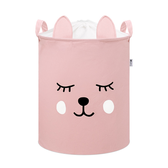 Sipo Koš na hračky se šňůrkou, skládací bavlněný / 43 l, Teddy Bear Pink