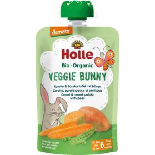 HOLLE Bio-Organic Veggie Bunny pyré mrkev, batáty a hrášek, 100 g (6m+)
