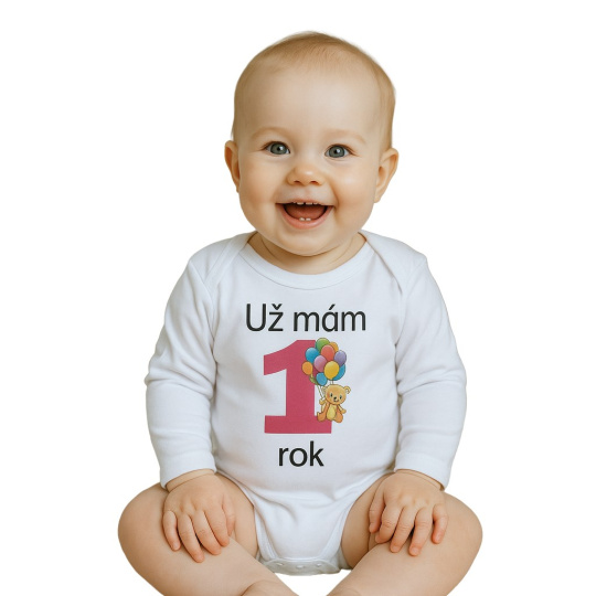 Body s potiskem New Baby Už mám 1 rok růžové Body s potiskem New Baby Už mám 1 rok růžové