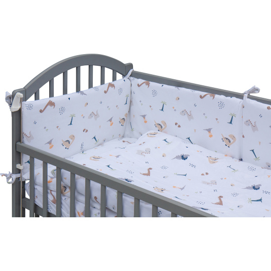 Dětská postýlka se stahovací bočnicí - šedá - 120x60 cm s kompletní výbavou Decentní motiv Barva soupravy: Tura Dětská postýlka se stahovací bočnicí - šedá - 120x60 cm s kompletní výbavou Decentní motiv Barva soupravy: Tura